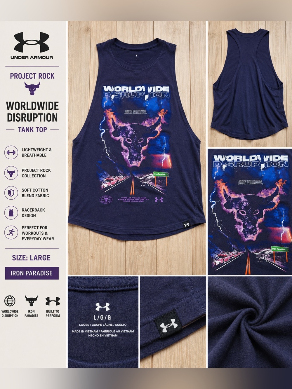 Under Armour Project Rock Worldwide Disruption Graphic Tank size large